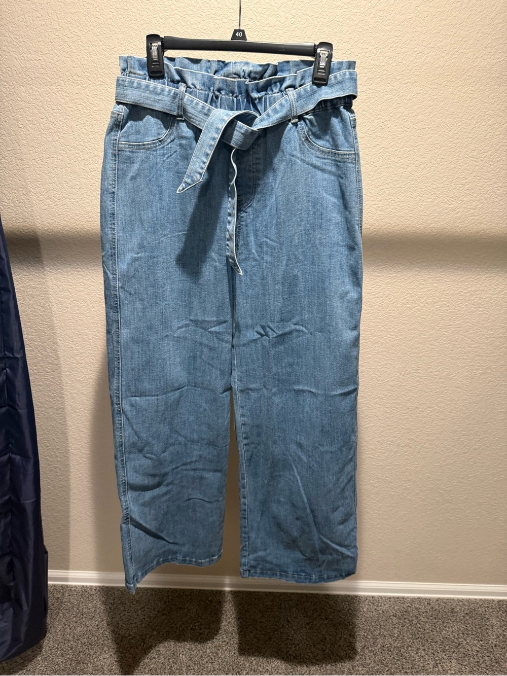Anna & Ava Light Blue Paperbag Waist Wide-Leg Jeans with Tie Belt